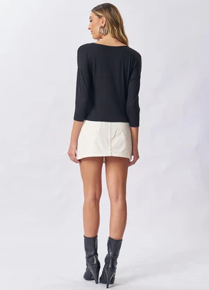 Doce Trama - Blusa Manga 3/4 com Decote Arredondado Preto - DOCE TRAMA