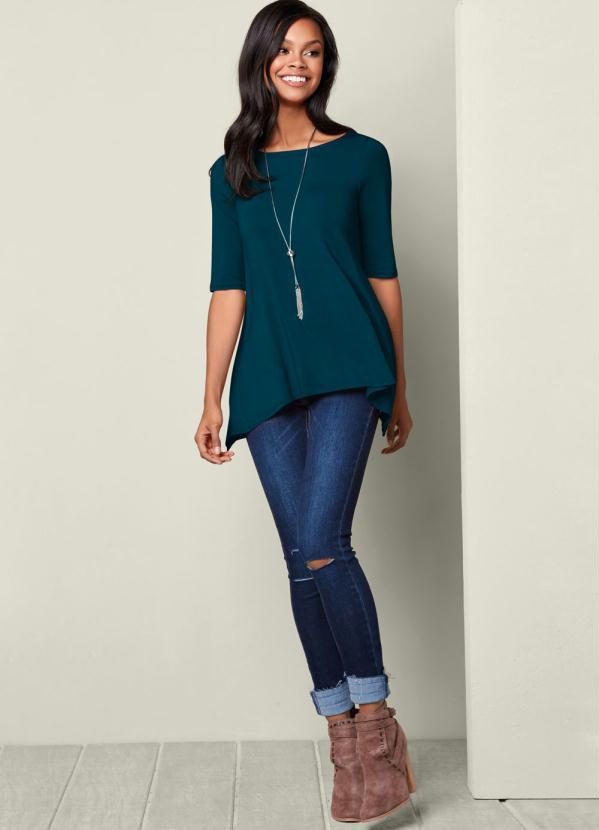 bonprix - Blusa Manga 3/4 com Pontas Laterais Azul 7