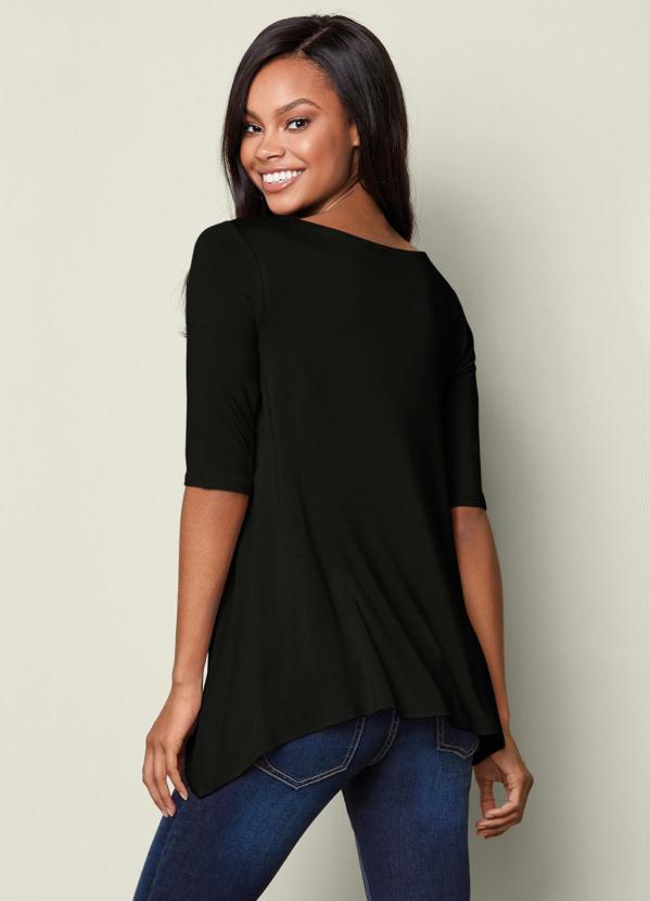 bonprix - Blusa Manga 3/4 com Pontas Laterais Preta 2