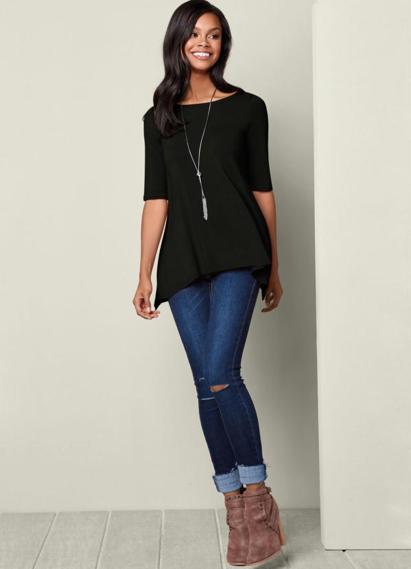 bonprix - Blusa Manga 3/4 com Pontas Laterais Preta 3