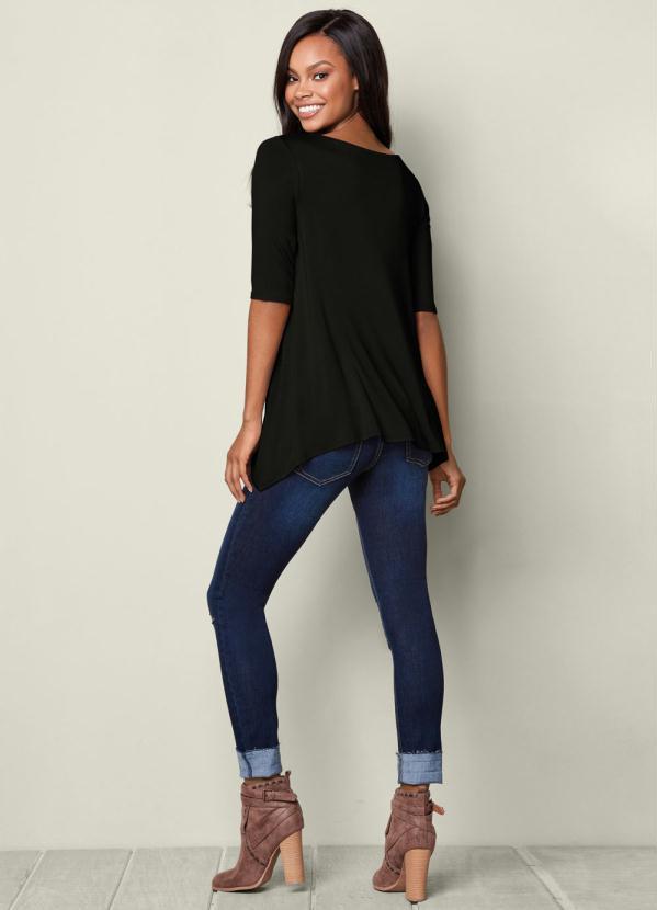 bonprix - Blusa Manga 3/4 com Pontas Laterais Preta 4