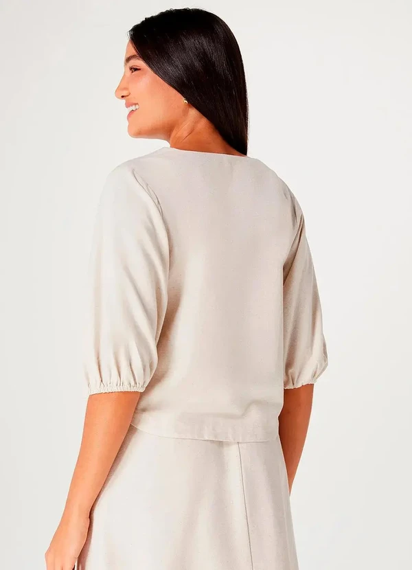 Hering - Blusa Manga 3/4 e Decote V Bege 2