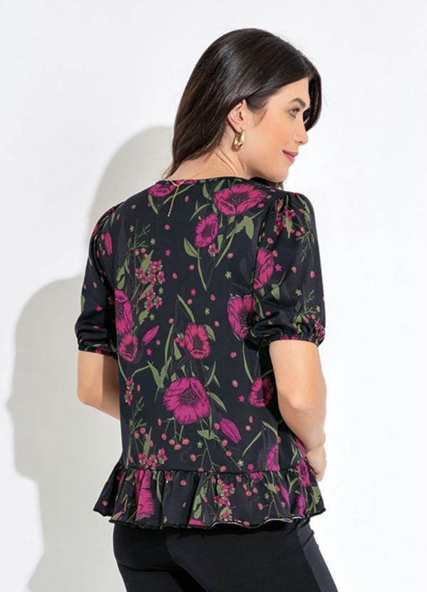 Queima Estoque - Blusa Manga 3/4 Estampada Floral Dark 2