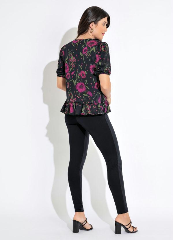 Queima Estoque - Blusa Manga 3/4 Estampada Floral Dark 4