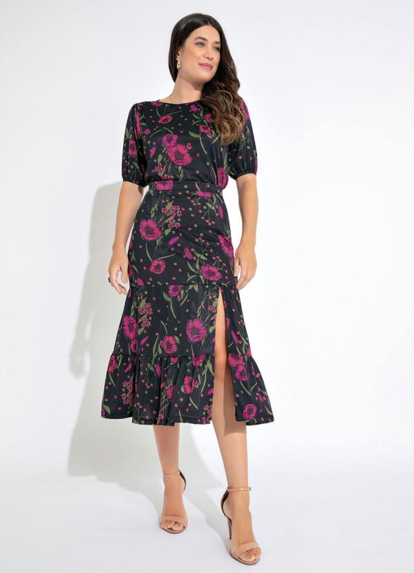 Queima Estoque - Blusa Manga 3/4 Estampada Floral Dark 5