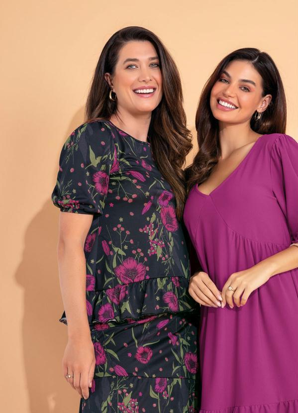 Queima Estoque - Blusa Manga 3/4 Estampada Floral Dark 7