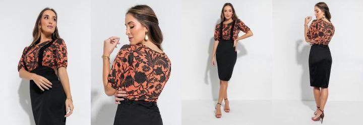 Blusa Manga 3/4 Floral Ferrugem