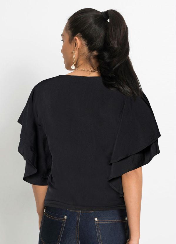 Outlet - Blusa Manga com Babados Preta 2