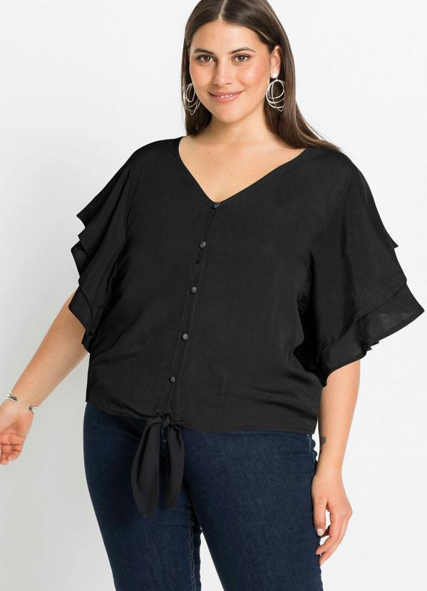 Outlet - Blusa Manga com Babados Preta 4