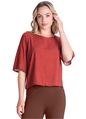 Outlet - Blusa Manga Curta Ampla Feminino Vermelho - OUTLET