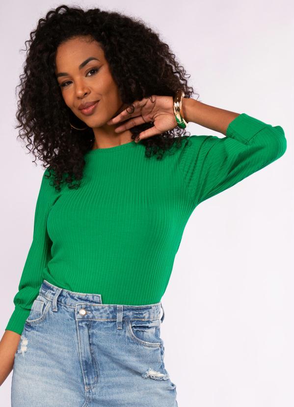 Doce Trama - Blusa Manga ¾ em Ribana Canelada Verde