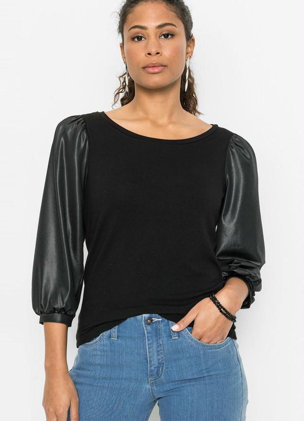 bonprix - Blusa Mangas 3/4 com Cirrê Preta