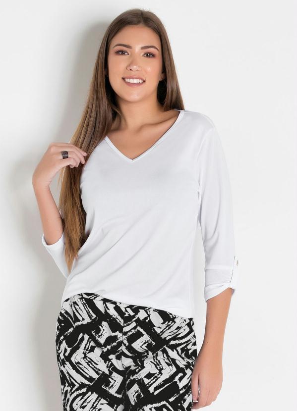 Outlet - Blusa Mangas 7/8 com Martingale Branca