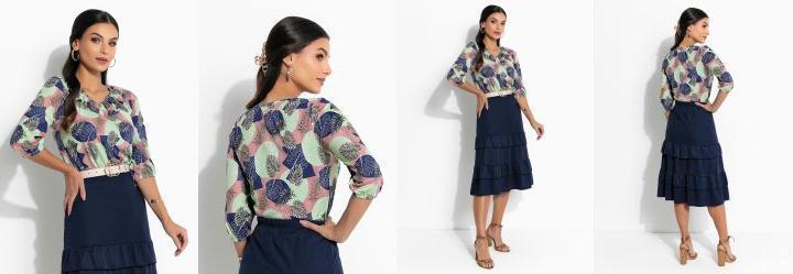 Blusa Manha 3/4 Floral Verde