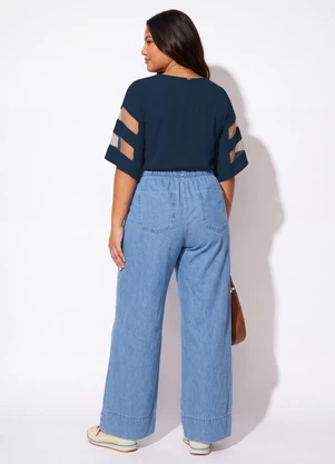 Quintess - Blusa Marinho Detalhes em Tule nas Mangas - QUINTESS
