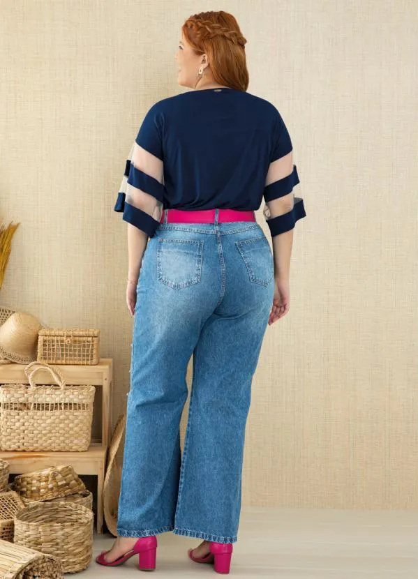 Quintess - Blusa Marinho Detalhes em Tule nas Mangas 9