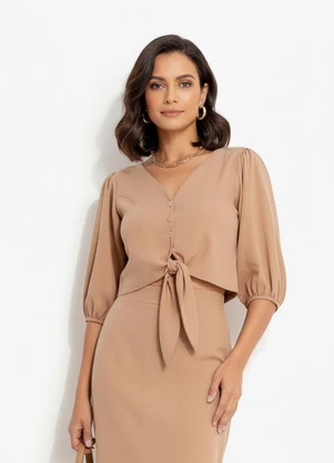 Quintess - Blusa Marrom Claro em Linho - QUINTESS