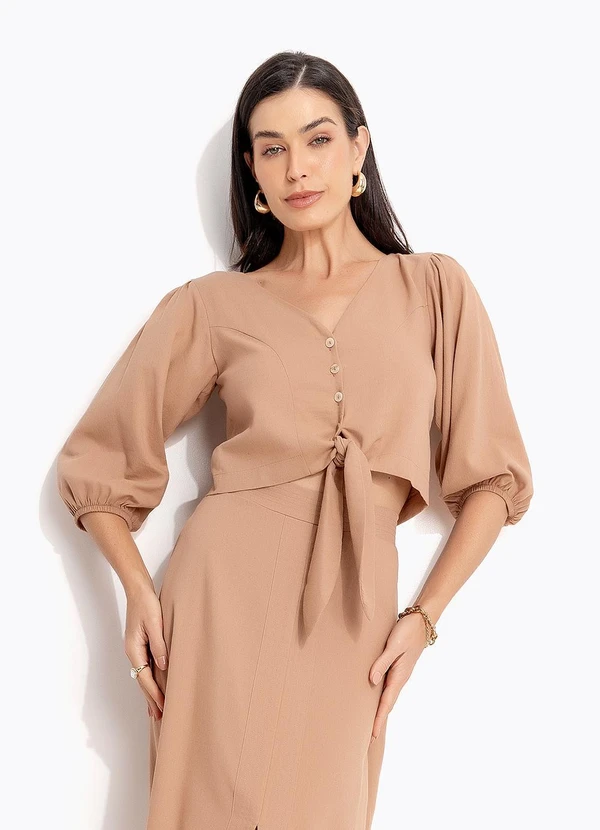 Quintess - Blusa Marrom Claro em Linho 4