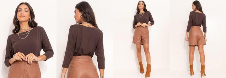 Blusa Marrom em Malha de Viscose