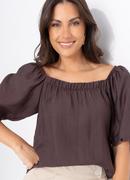 Blusa ( marrom) em viscose plana sarjada