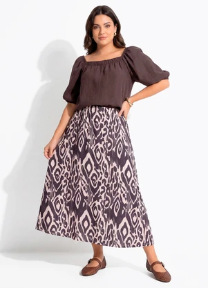 Quintess - Blusa  Marrom em Viscose Plana Sarjada - QUINTESS