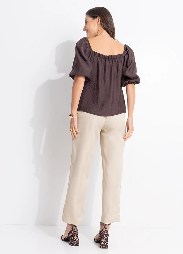 Quintess - Blusa  Marrom em Viscose Plana Sarjada 3