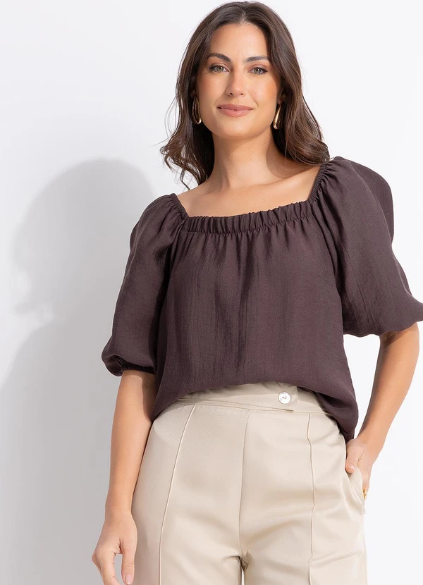 Quintess - Blusa  Marrom em Viscose Plana Sarjada 5
