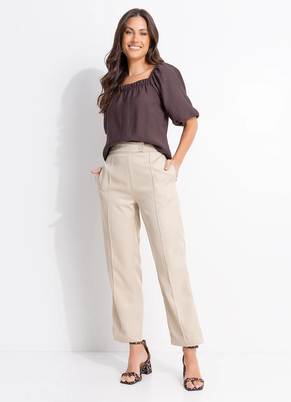 Quintess - Blusa  Marrom em Viscose Plana Sarjada 6