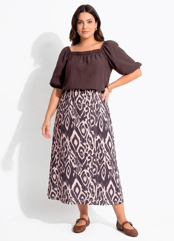 Quintess - Blusa  Marrom em Viscose Plana Sarjada 7