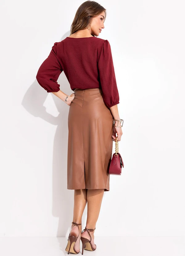 Quintess - Blusa Marsala em Crepe com Manga 3/4 e Detalhe Vazado no Ombro 4