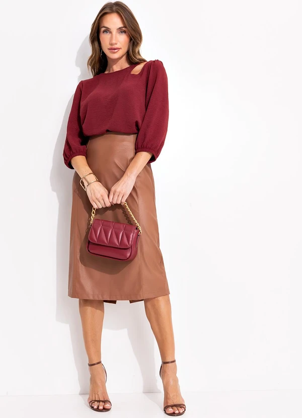 Quintess - Blusa Marsala em Crepe com Manga 3/4 e Detalhe Vazado no Ombro 6