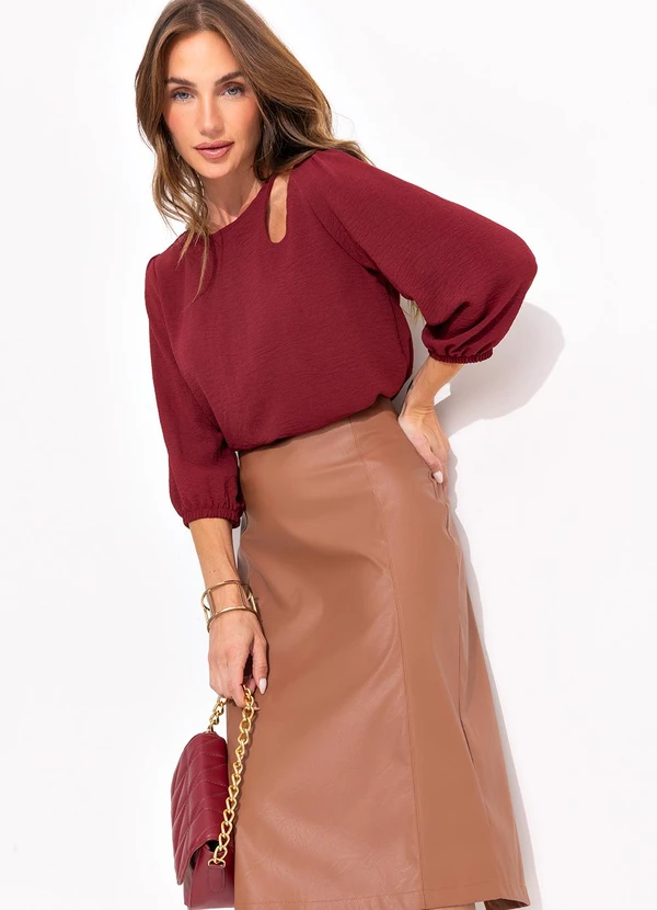 Quintess - Blusa Marsala em Crepe com Manga 3/4 e Detalhe Vazado no Ombro 7