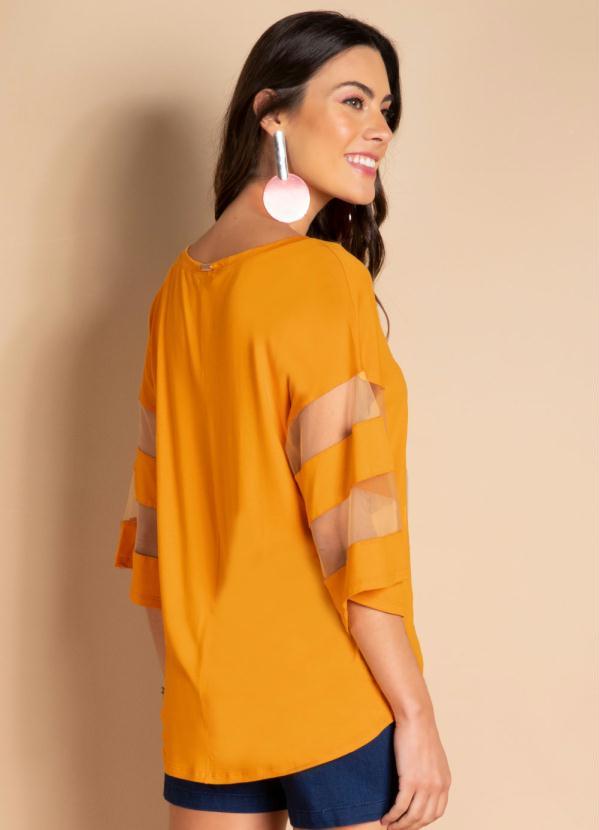 Quintess - Blusa Mostarda com Detalhes em Tule nas Mangas 2
