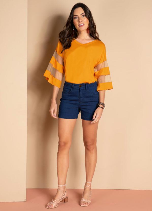 Quintess - Blusa Mostarda com Detalhes em Tule nas Mangas 5