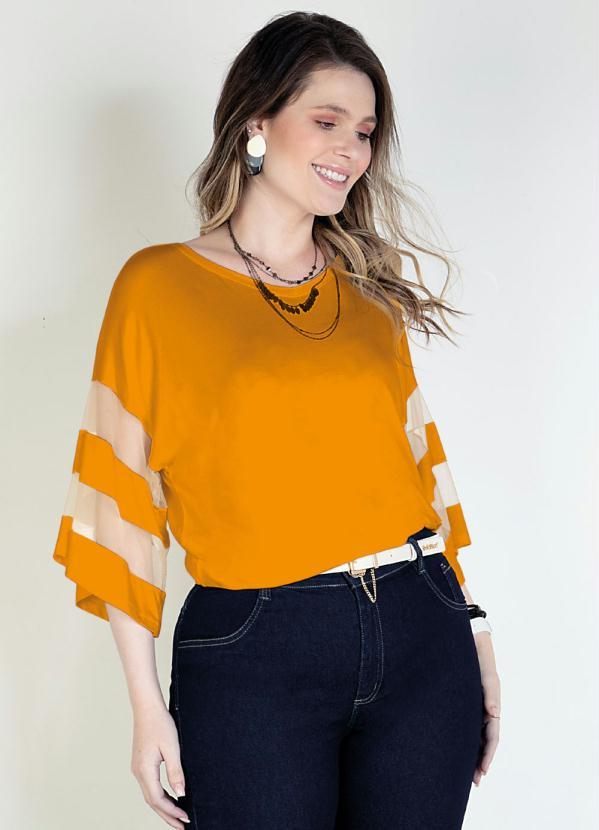 Quintess - Blusa Mostarda com Detalhes em Tule nas Mangas 6