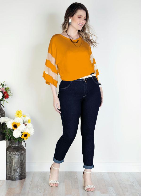 Quintess - Blusa Mostarda com Detalhes em Tule nas Mangas 8