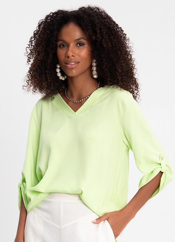Lunender - Blusa Mullet Manga 3/4 Martingale Decote V Verde