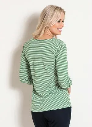 Moda Pop - Blusa na Manga 3/4 Listrada Verde e Branco - MODA POP