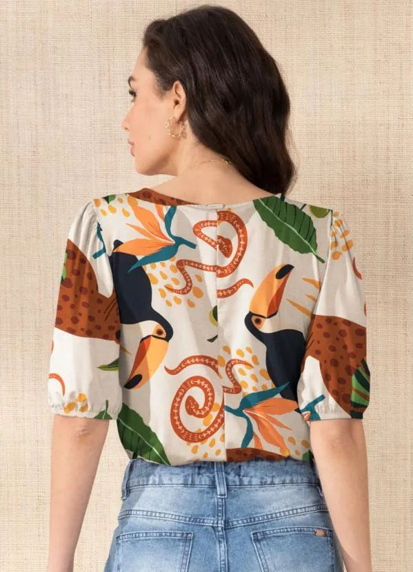 Quintess - Blusa Natureza Bege com Mangas Bufantes 2