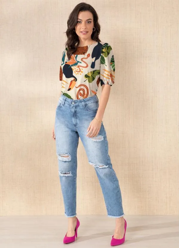 Quintess - Blusa Natureza Bege com Mangas Bufantes 3