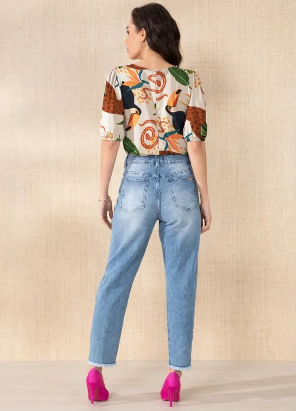 Quintess - Blusa Natureza Bege com Mangas Bufantes 4