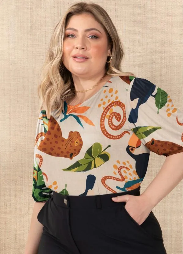 Quintess - Blusa Natureza Bege com Mangas Bufantes 5