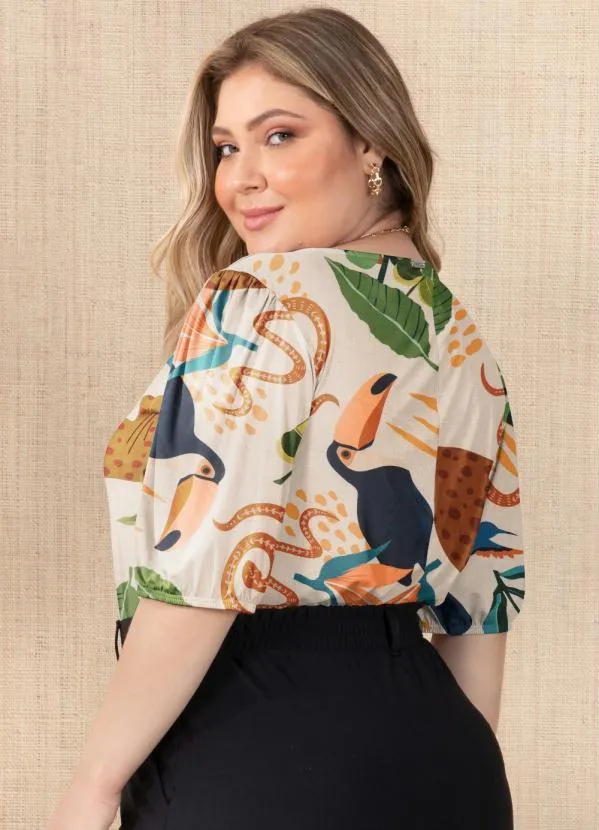 Quintess - Blusa Natureza Bege com Mangas Bufantes 6