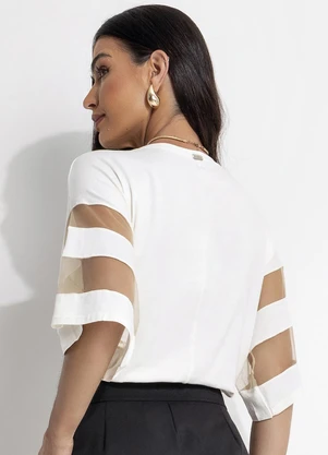 Quintess - Blusa Off White com Detalhes em Tule nas Mangas - QUINTESS