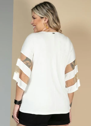 Quintess - Blusa Off White com Detalhes em Tule nas Mangas - QUINTESS
