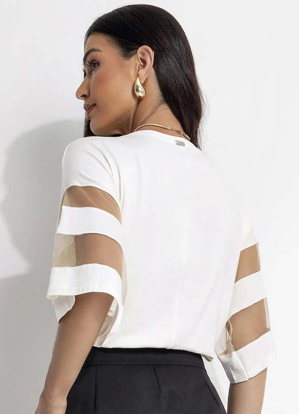 Quintess - Blusa Off White com Detalhes em Tule nas Mangas 2