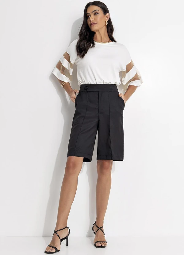 Quintess - Blusa Off White com Detalhes em Tule nas Mangas 3