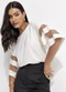 Quintess - Blusa Preta com Detalhes em Tule nas Mangas - variação: Off White