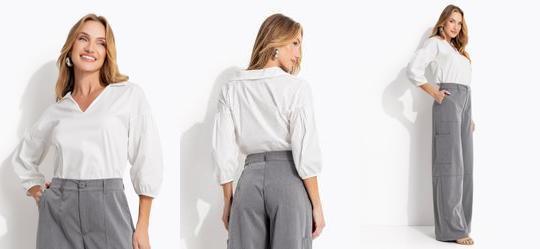 Blusa Off White em Tricoline Blusa Off White em Tricoline