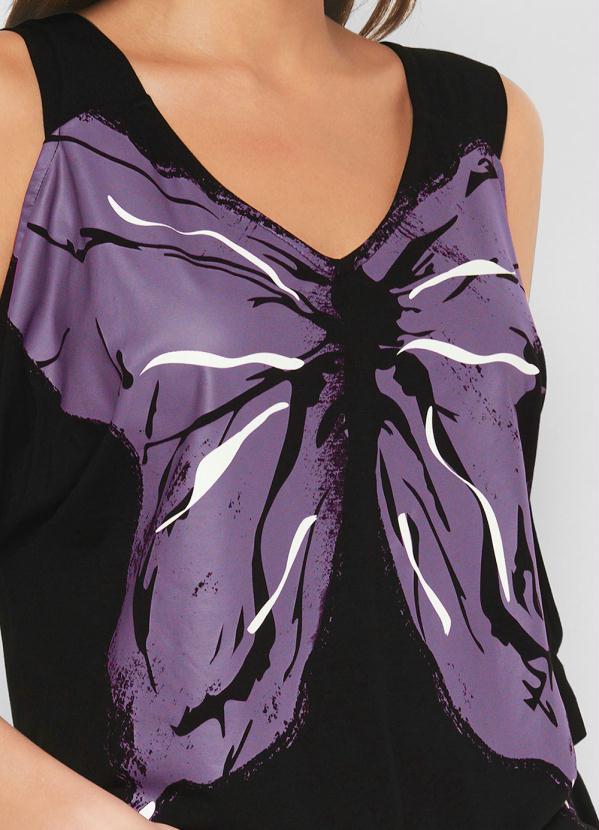 bonprix - Blusa Ombro Vazado Estampa Borboleta Preta 3